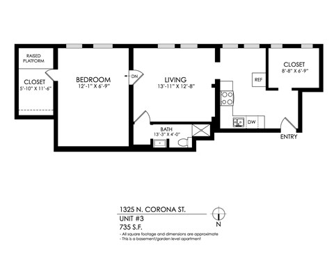Floor plan for 2 beds, 1 bath